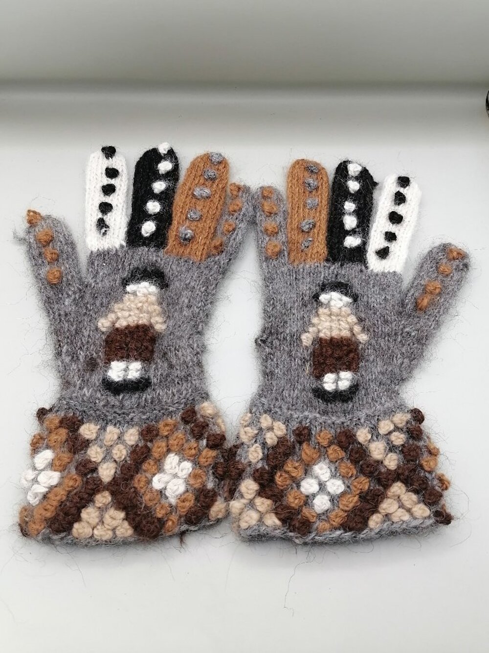 Alpaca Wool Knitted Winter Gloves with Geometric Patterns